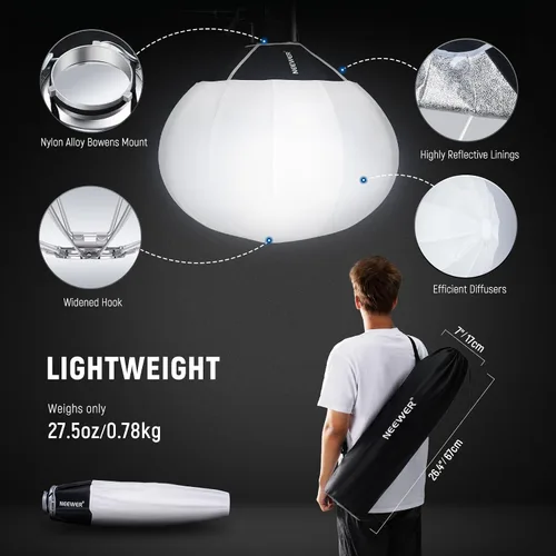 Vista 6 de NEEWER Softbox de linterna de 20"/50cm, Difusor de luz de liberación rápida de 360° con montaje Bowens de aleación de nylon ligera para luces