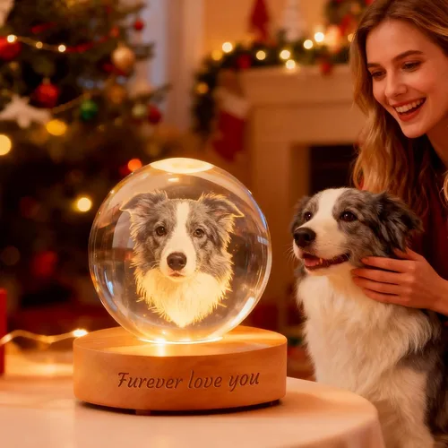 Vista 6 de Lámpara de bola de fotos de cristal 3D personalizada, regalo conmemorativo personalizado para recuerdo de Navidad, globo de cristal grabado
