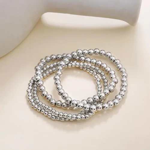 Vista 7 de Pulseras de cuentas de oro para mujer, juego apilable de bolas de cuentas, pulsera elástica elástica chapada en 14 quilates, joyería delicada