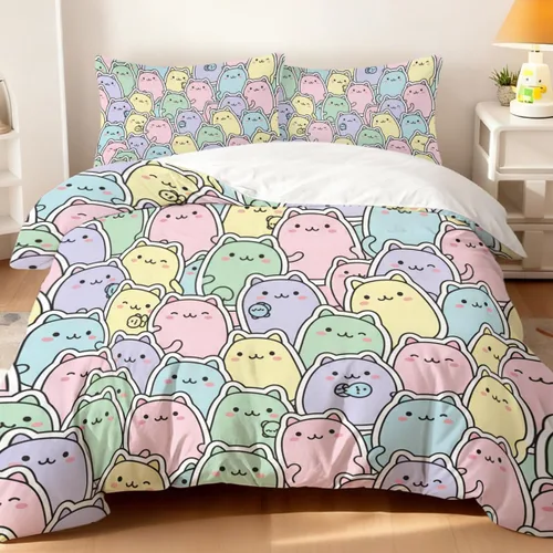 Vista 20 de Juego de funda de edredón de oso lindo tamaño individual, 3 piezas, ropa de cama suave y neutra calmante y acogedora, juego de funda de edredón