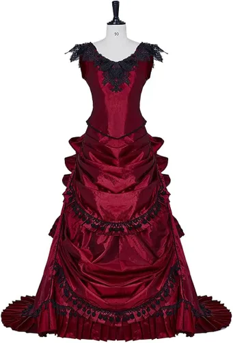 Vista 3 de Vestido de novia gótico victoriano para mujer, vestido largo renacentista vintage, vestido de baile steampunk, vestido de noche