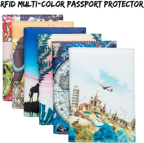 Vista 6 de Funda para pasaporte de viaje con bloqueo RFID con hebilla de piel sintética para pasaporte, Elefante, Cartera Rfid