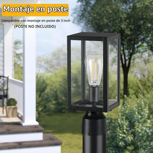 Vista 4 de Luz de poste al aire libre de atardecer hasta el amanecer con base de montaje en muelle, paquete de 2 lámparas de poste modernas, accesorio de poste