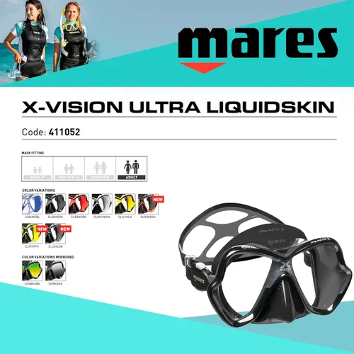 Vista 2 de MARES Unisex Adult X-Vision Ultra Liquidskin Comfortable Scuba Diving Two Window Mask with Silicone Face Piece