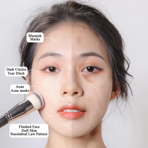 Vista 7 de 4 brochas correctoras para debajo de los ojos, cepillo profesional de base para mezclar líquidos o polvos cosméticos en ángulo