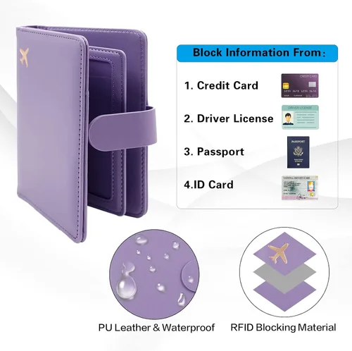 Vista 4 de Melsbrinna Funda para Pasaporte con Bloqueo RFID para Viaje MujeresHombres, Linda Cartera para Pasaporte con Ranuras para Tarjetas Bloqueo RFID