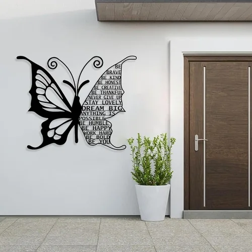 Vista 6 de Arte de pared de mariposa de metal, citas motivacionales, decoración de pared con frases positivas, arte de pared inspirador grande, metal de arte