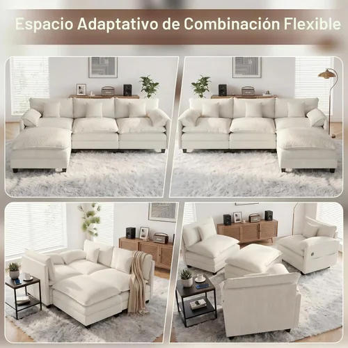 Vista 5 de KCGKCG Sofá modular seccional, cómodo sofá de nube de 108 pulgadas con otomana movible estación de carga bolsillo lateral almohada, sofás