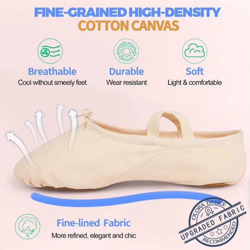 Vista 2 de OLORA Zapatos de ballet de lona para mujer, zapatillas de baile, suela dividida, zapatos de práctica para niñosniñasadultos