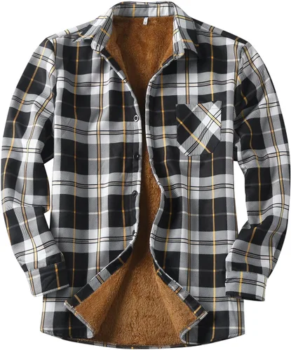 Vista 10 de Camisas casuales de franela de manga larga con botones y ajuste regular para hombre para otoño e invierno con forro polar