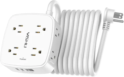 Vista 27 de Regleta de protección contra sobretensiones de 5 pies, 8 tomas amplias con 4 puertos USB, extensor de salida de 3 lados con cable de extensión de 5