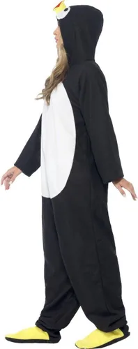 Vista 5 de Smiffys Disfraz de pingüino para hombre, con capucha todo en uno, negroblanco