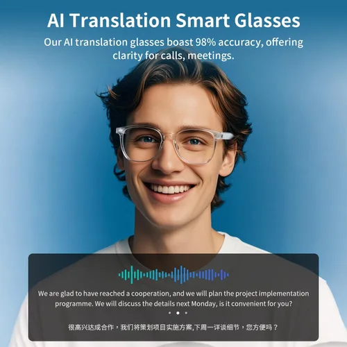 Vista 6 de Gafas Inteligentes Bluetooth para Mujeres, Gafas de Traducción AI Compatible con 165+ Idiomas, Micrófono y Altavoces Integrados, Lentes que Cambian