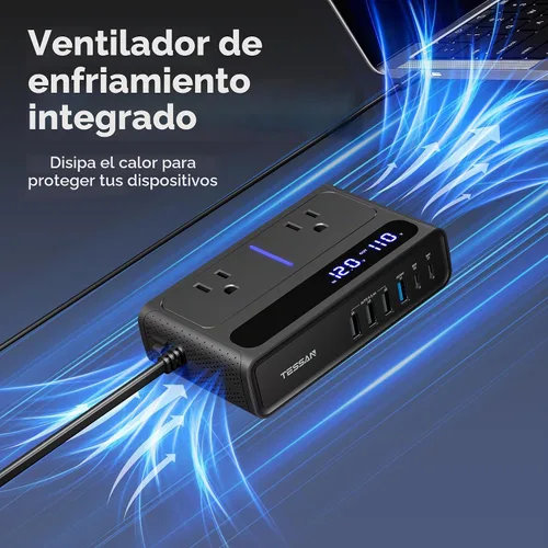 Vista 5 de Inversor de corriente del coche de TESSAN 200W, 36W USB C cargador de coche adaptador de carga rápida Converter with 2 AC Outlets & 6 USB Ports