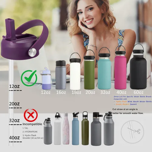 Vista 3 de Tapa de popote RRegeny para Hidromatraz de Boca Ancha 32 40 oz, Tapas con asa flexible compatible con Hidromatraz, Tapa deportiva de repuesto
