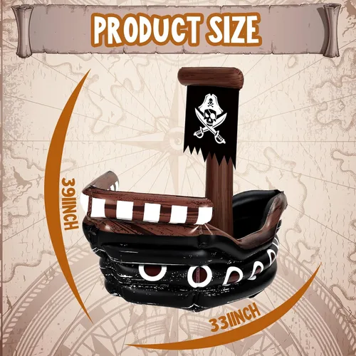 Vista 3 de Zhanmai Enfriador inflable de bebida de barco pirata, contenedor de comida inflable para verano, carnaval, Mardi Gras, fiesta de cumpleaños pirata