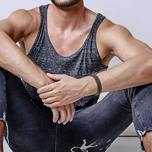 Vista 6 de murtoo Pulsera de cuero y acero, cadena de acero inoxidable y pulseras de cuero para hombre