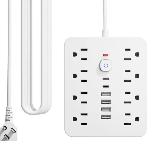 Vista 10 de Regleta de alimentación con protector de sobretensiones - Chiefway Enchufe de pared con múltiples tomas y 8 salidas de CA, 6 puertos USB (2 USB C)