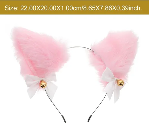 Vista 4 de SOIMISS 1 juego de diadema de orejas de gato de felpa con pajarita y cuello de encaje, accesorios de orejas peludas para fiestas de cosplay