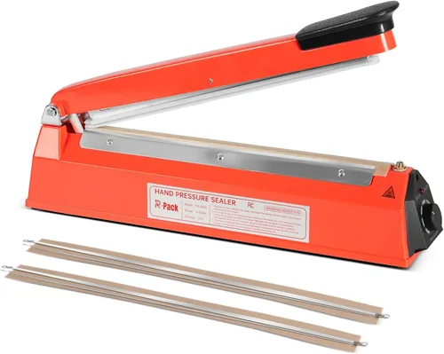 Vista 10 de Sellador térmico por impulso con cortador, máquina de sellado y corte de bolsas de alta resistencia, 2 reemplazos adicionales (naranja, 8 pulgadas)