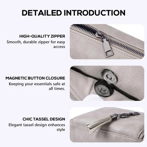 Vista 6 de POIUGOYA Bolsos cruzados para mujer a la moda, bolso cruzado mediano de cuero vegano, bolso cruzado de viaje para mujer, cartera integrada