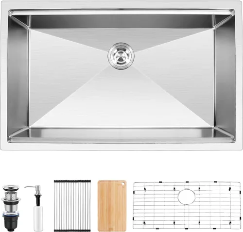Vista 10 de Herogo Fregadero de barra de cocina de 15 x 15 pulgadas, fregadero pequeño profundo de un solo tazón con rejilla inferior de acero inoxidable