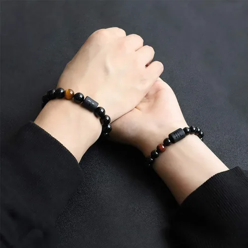 Vista 7 de Pulsera con signos del zodiaco para hombres y mujeres, 0.315in, piedra de ónice negra natural, constelación, horóscopo trenzado, pulseras de cuentas