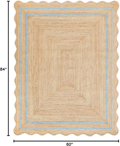 Vista 41 de Alfombra de Yute Natural Ondulada Festoneada - Corredor de Entrada Boho, Festón Estilo Granja, Blanco Roto (8'x10') Camino de entrada bohemio