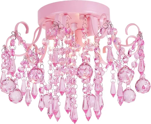 Vista 15 de Q&S Mini Lámpara de Araña de Cristal, Lámpara de Araña Rosa Moderna, Pequeña Lámpara Colgante para Habitación de Princesa, Vestidor, Baño, Tienda