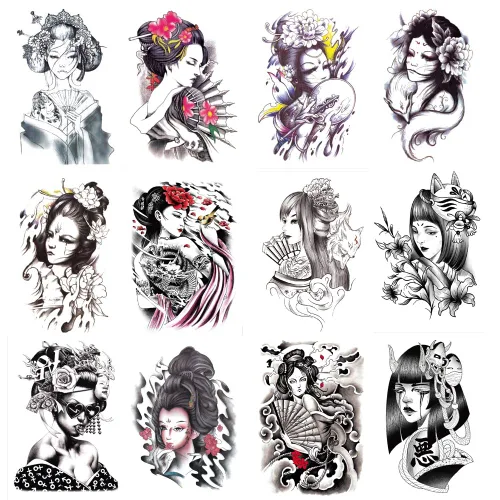 Vista 9 de 12 hojas de tatuajes falsos en el pecho, brazo, hombro, tatuajes, arte corporal, mangas de 5.9 x 8.3 pulgadas, tatuajes temporales impermeables