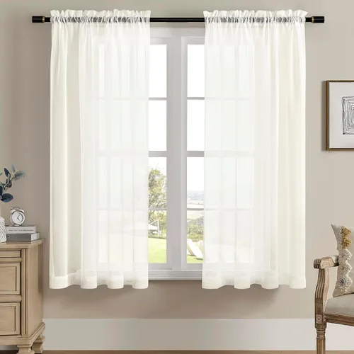 Vista 53 de MYSTIC-HOME Juego de cortinas de niveles transparentes blancas para cocina de 24 pulgadas de largo, tratamiento de cortinas para ventanas pequeñas