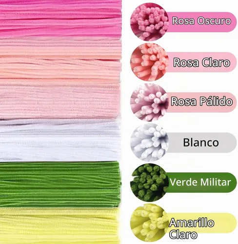 Vista 6 de Limpiapipas rosas para hacer flores, 500 tallos de chenilla esponjosos Esquema de color de flores rosadas