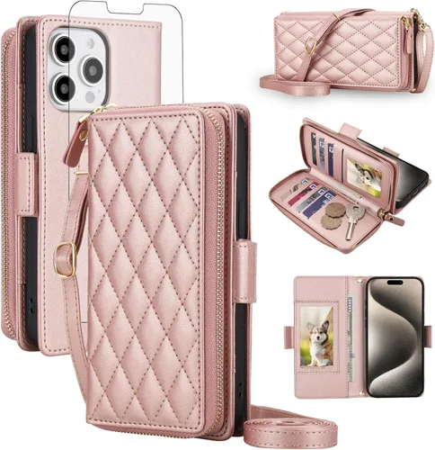 Vista 28 de Asuwish Funda compatible con iPhone 6/6s/7/8/SE 2020 2022 con cremallera y bloqueo RFID, protector de pantalla, correa cruzada i6 i7 i8 7s 8s SE2020