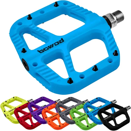 Vista 14 de Pedales MTB Pedales planos de bicicleta de montaña para adultos, pedal de plataforma de bicicleta compuesto de nailon ligero y ancho con pasadores