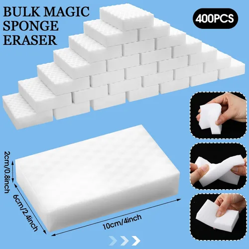 Vista 2 de Sosation 400 Pack Magic Sponge Erasers, 2X Density New Nano Material Melamine Sponge Bulk, Strong Durable Magic Sponges Eraser Cleaning Supplies