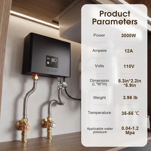 Vista 7 de Calentador de agua eléctrico sin tanque 3000 W 110 V Temperatura constante Calentador de agua caliente instantáneo con control remoto Pantalla Negro