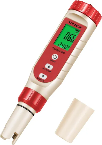 Vista 9 de VIVOSUN Medidor de pH digital 5 en 1 con función de PH/salinidad/TDS/EC/temperatura, pantalla de retroiluminación, IP67 impermeable para hidroponía
