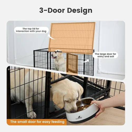 Vista 5 de Gardner Pet Jaula para perros resistente de 43 pulgadas con ruedas, jaula de metal plegable para perros pequeños y grandes, jaula indestructible