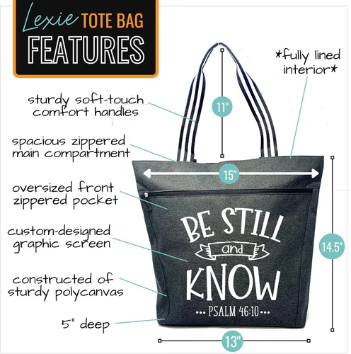 Vista 3 de Brooke & Jess Designs Bolsas grandes con cremallera inspiradoras para mujer, ideas de regalos cristianos Be Still and Know Lexie Black