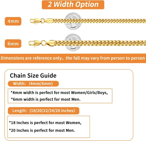 Vista 4 de Jewlpire Cadena de plata negra cadena de oro para hombres, niños y mujeres, corte de diamante, cadena de eslabones cubanos de 0.157 in0.236 in