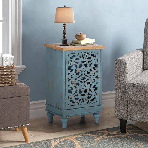 Vista 4 de PHI VILLA Gabinete de Almacenamiento Decorativo Pequeño con Puerta Individual - Mesa de Noche Decorativa para Sala de Estar Dormitorio, Mesa Lateral