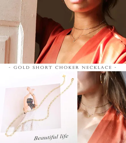 Vista 5 de Gargantilla de oro de 18 quilates, joyería delicada para mujeres de 16 pulgadas, con dije, cadena de eslabones