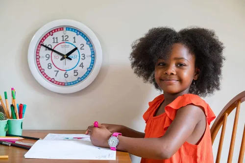 Vista 3 de ertt Reloj de pared para enseñanza, reloj de pared para aprender el tiempo, reloj analógico para niños, para aula, sala de juegos, dormitorio