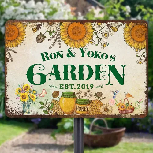 Vista 28 de Letreros de metal personalizados con nombre hechos en Estados Unidos, letrero de jardín vintage personalizado, impermeable, vintage, impresión