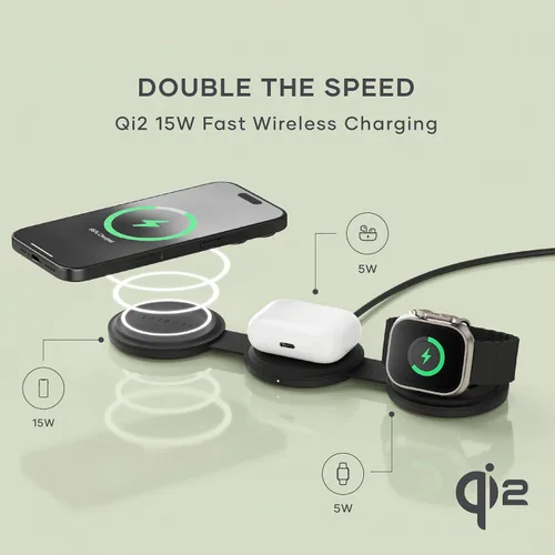 Vista 6 de Satechi Cargador de coche y cargador inalámbrico OntheGo™ 3 en 1 para iPhone, AirPods, Apple Watch