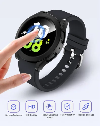 Vista 5 de Goton - Funda impermeable para Samsung Galaxy Watch 5 y 4 y FE, protector de pantalla de 40 mm con vidrio templado, 1 paquete de funda dura de PC
