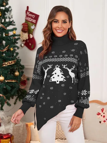 Vista 2 de ZAFUL Women Christmas Sweater Oversized Pullover Sweaters Casual Loose Long Sleeve Knit Tops