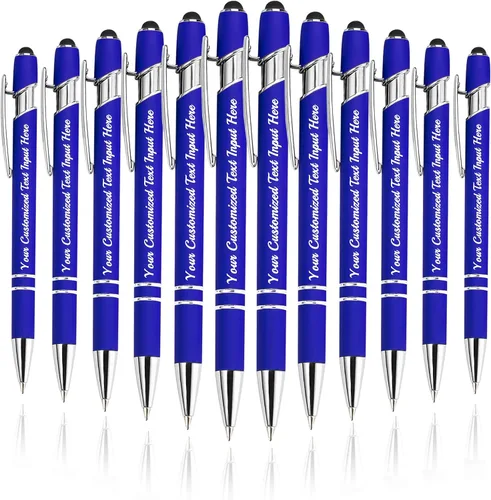 Vista 54 de Bolígrafo personalizado, 50 bolígrafos personalizados, grabado a granel con logotipo de nombre, lápiz digital de tinta negra suave con toque