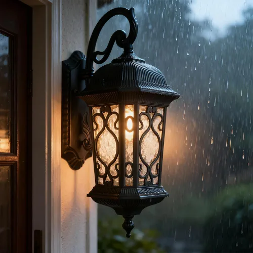 Vista 4 de Lámpara de Pared para Exteriores Negra, Linterna de Pared Exterior de 21", Luz de Aplique Impermeable con Pantalla de Cristal Resistente al Agua