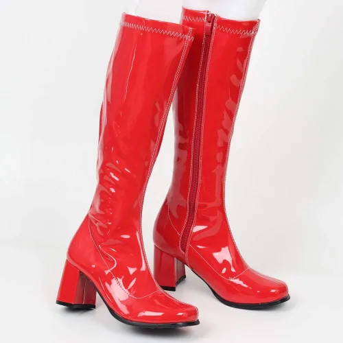 Vista 3 de Botas de charol para mujer, botas altas hasta la rodilla, piel sintética con zíper
